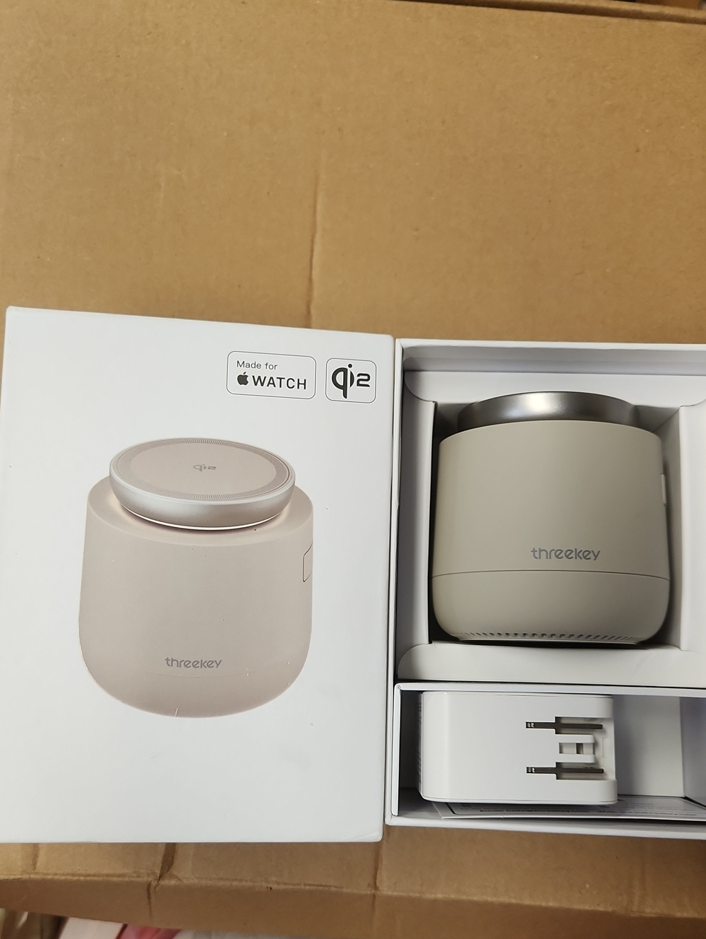 Beige Wireless Charger Stand for Apple Watch and Qi Devices
